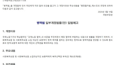 사회복무요원 제도가 강제노역 비판 받으니 내놓은 대책.